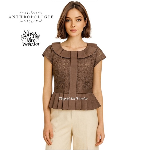 Anthropologie {Elevenses} mocha eyelet lace jacket/blazer *shop@iamwarrior - Picture 1 of 9